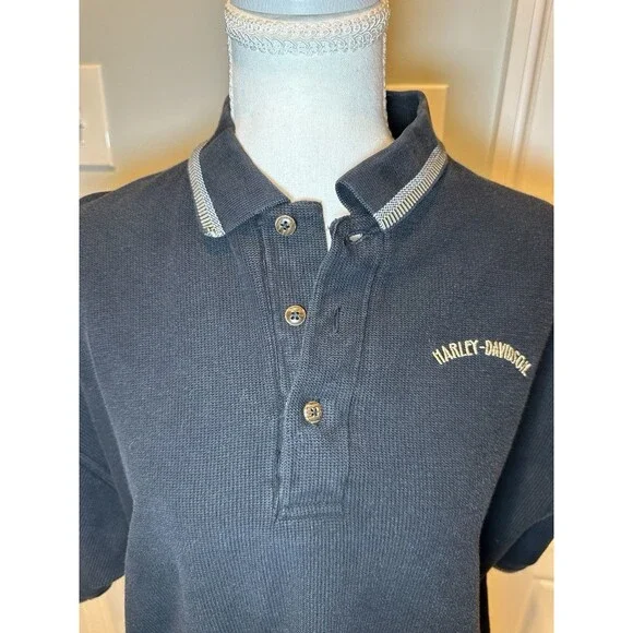 Vintage Harley Davidson Polo Shirt Mens Large Black Embroidered Logo Biker L - Picture 3 of 12